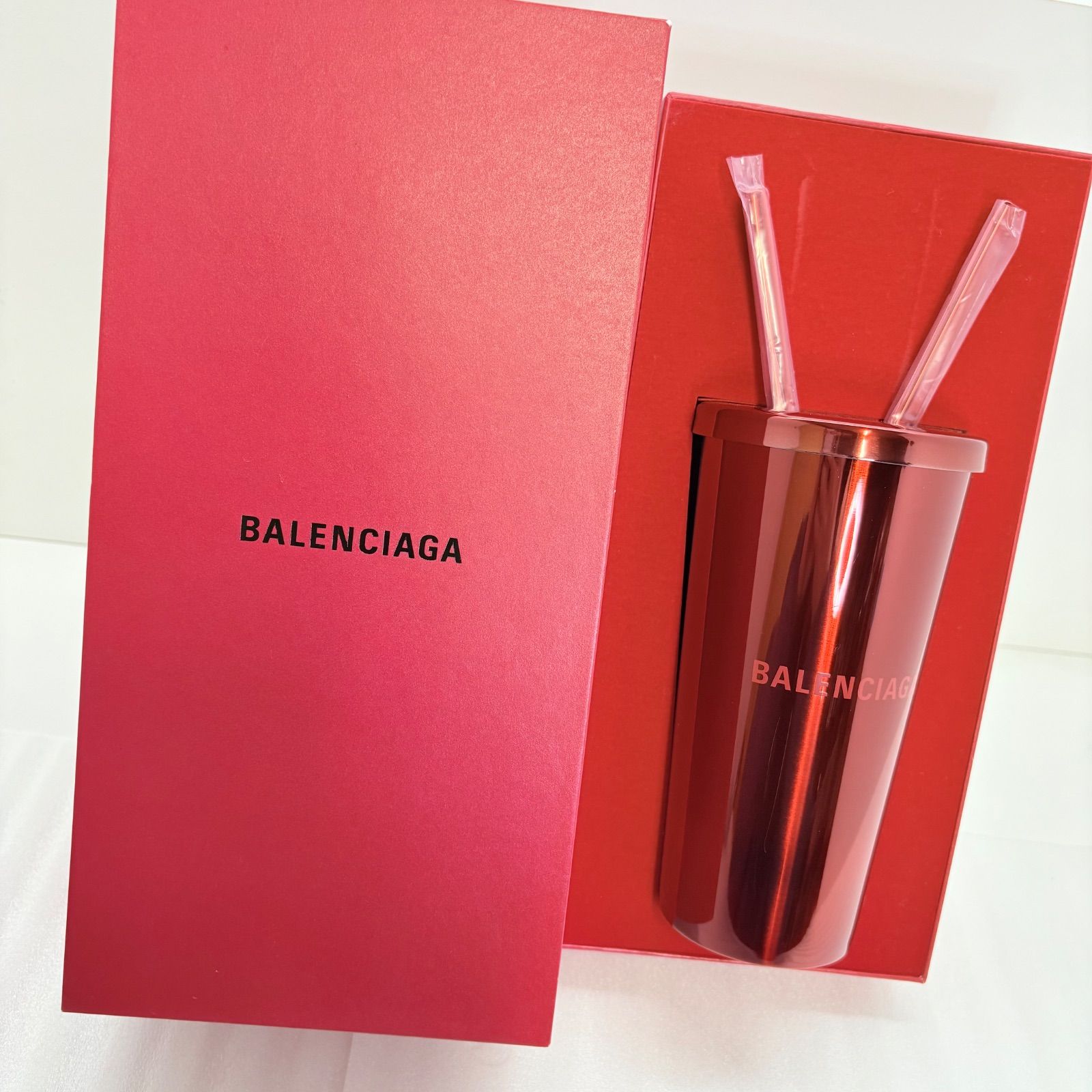 非売品・希少】BALENCIAGA バレンシアガ タンブラー レッド ストロー付 