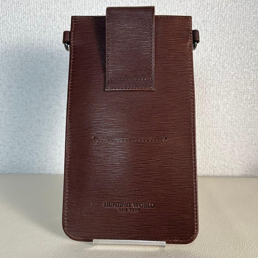 美品 ハンティングワールド スマホショルダーバッグ 本革 レザー 