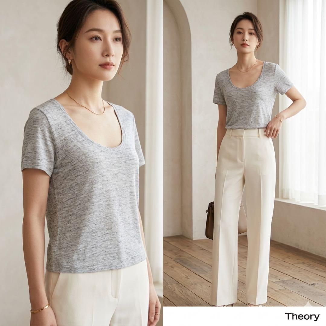 Theory セオリー【S】半袖 Tシャツ カットソー グレー 万能 美デコルテ