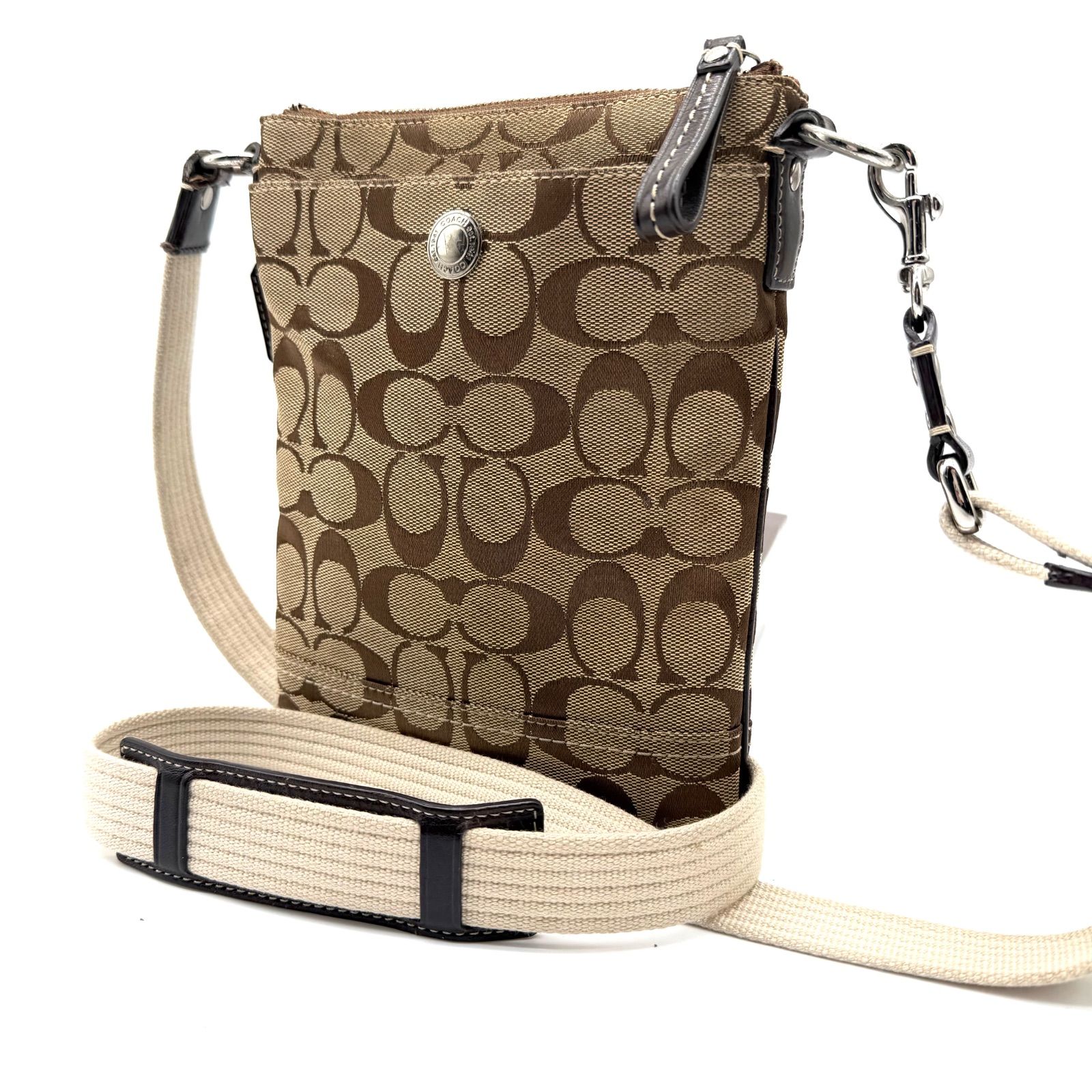 COACH y2k shoulder bag signature beige canvas コーチ ショルダー 