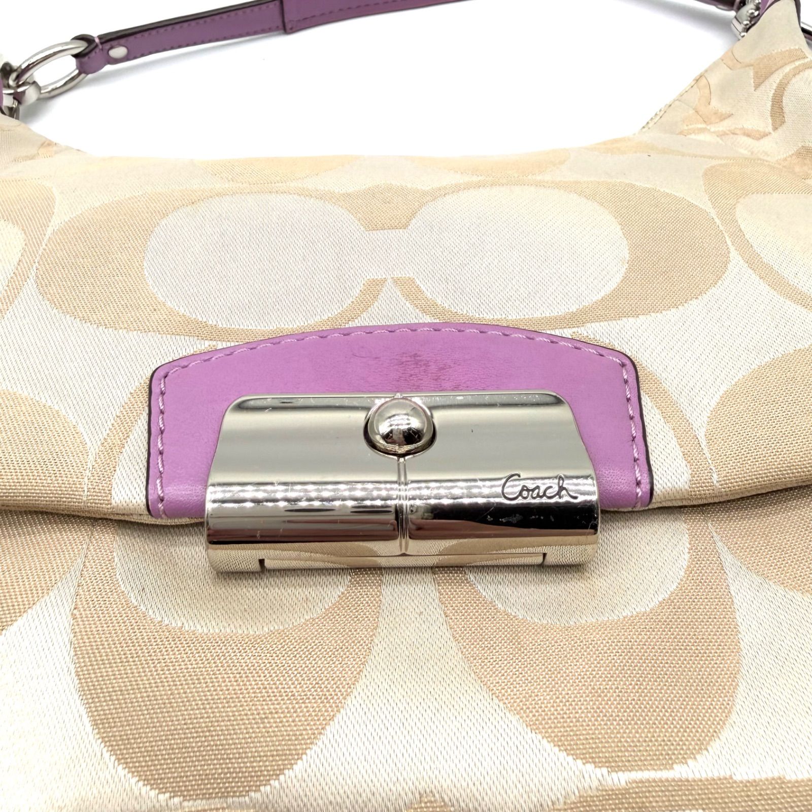 良品】COACH y2k signature 2way shoulder bag purple beige コーチ 