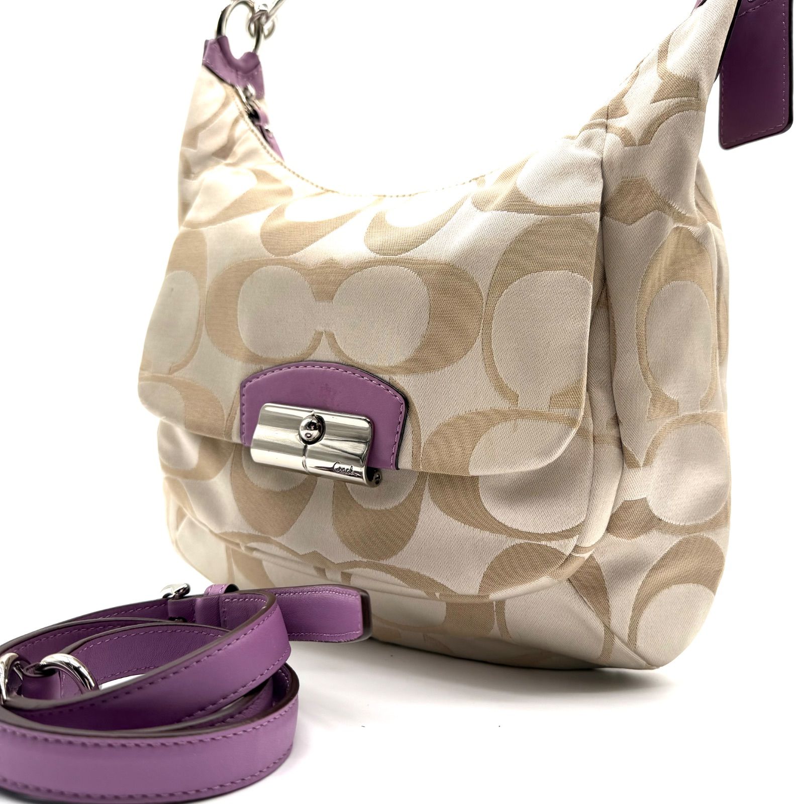 良品】COACH y2k signature 2way shoulder bag purple beige コーチ 