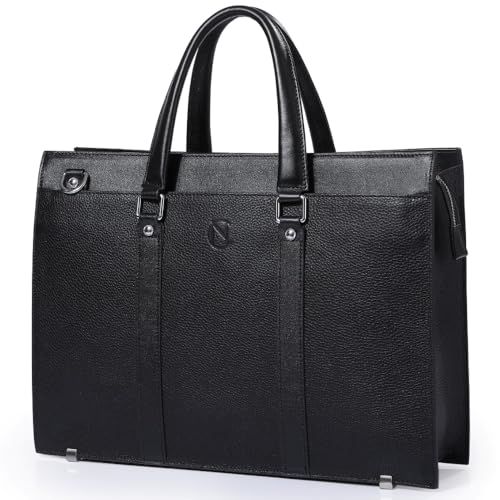新品 [Cheval noir] 熟練の職人が手懸ける ビジネスバッグ メンズ 本革 革 レザー 大容量 牛革 自立 通勤 ビジネス 【本革証明済】 (ブラック)