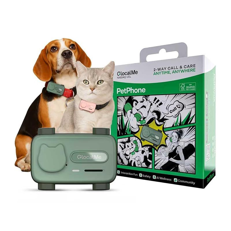 GlocalMe PetPhone ペット用GPSトラッカー （犬・猫用） AI健康アラート 双方向通話 リアルタイム追跡 バーチャルフェンス 6つの先進測位技術 無制限範囲対応 30日間無料トライアルサービス付き (グリーン) 1