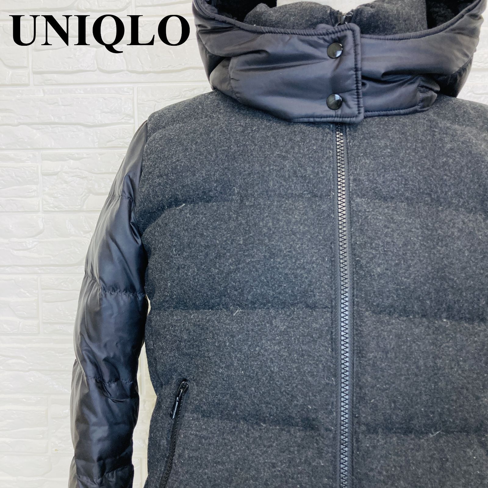 UNIQLO ユニクロ ダウンジャケット ウール切替 チャコールグレー L 0259K