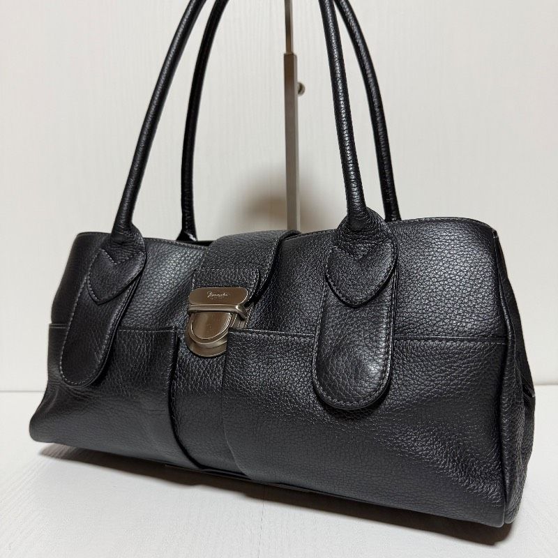 美品】銀座かねまつ ハンドバッグ ショルダーバッグ 肩掛け ブラック 