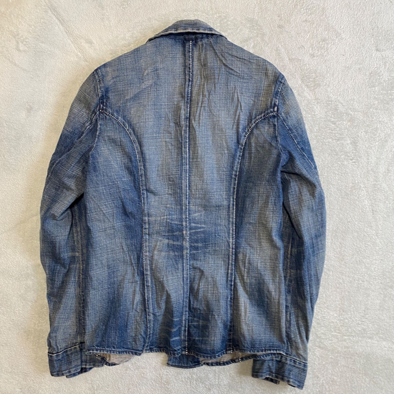 WJK デニムジャケット Lサイズ フックボタン シャツジャケット しわ 