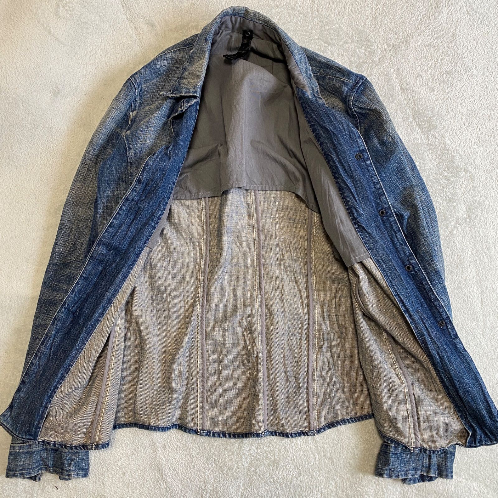 WJK デニムジャケット Lサイズ フックボタン シャツジャケット しわ 