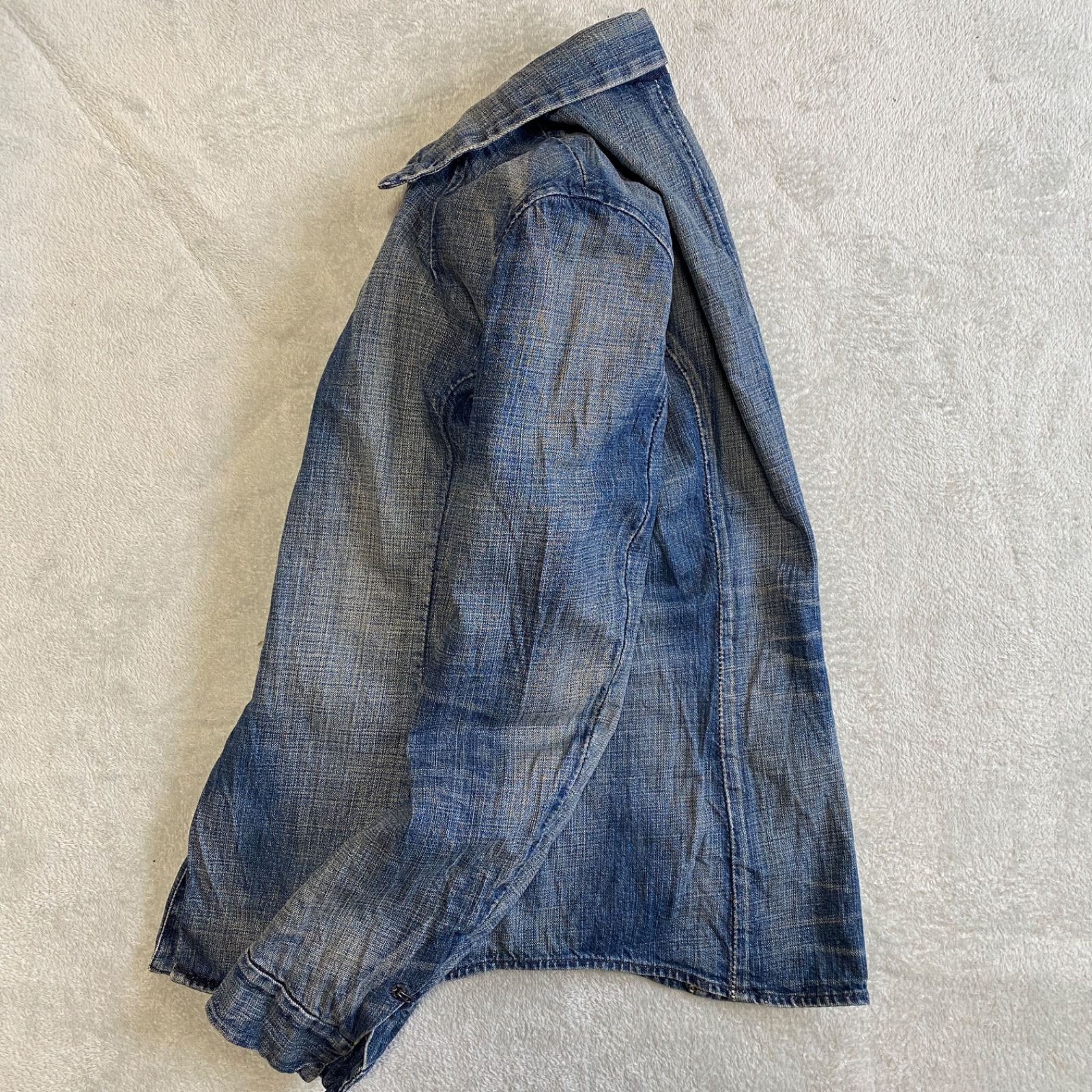 WJK デニムジャケット Lサイズ フックボタン シャツジャケット しわ 