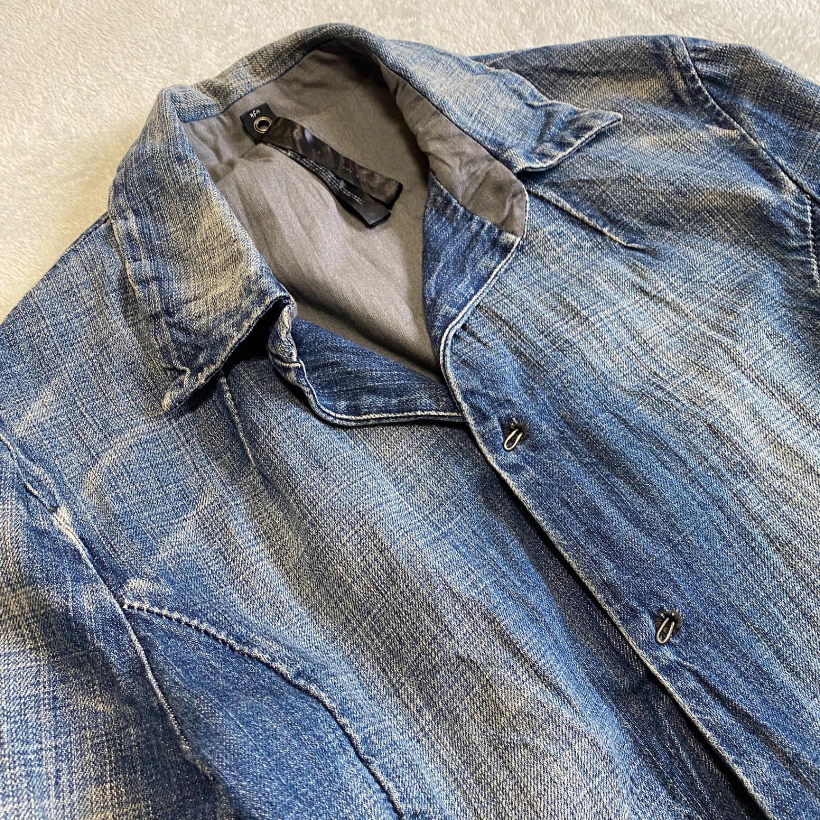 WJK デニムジャケット Lサイズ フックボタン シャツジャケット しわ 