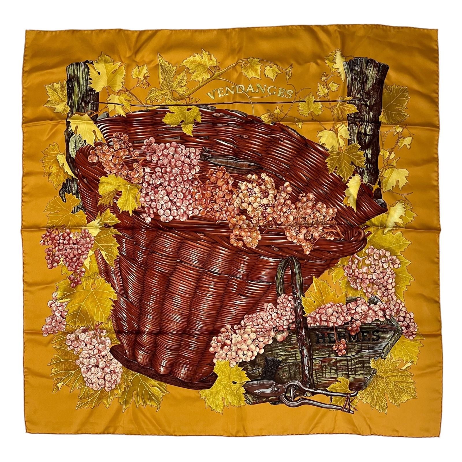 極美品 HERMES エルメス スカーフ シルク カレ90 VENDANGES ぶどうの 