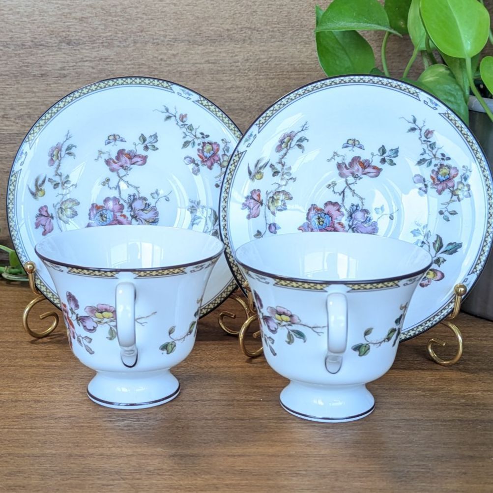 美品★ウェッジウッド スワロー カップ＆ソーサー ２客セット シノワズリ 黒壺 ウェッジウッド swallow スワロー カップ＆ソーサー 2客セット