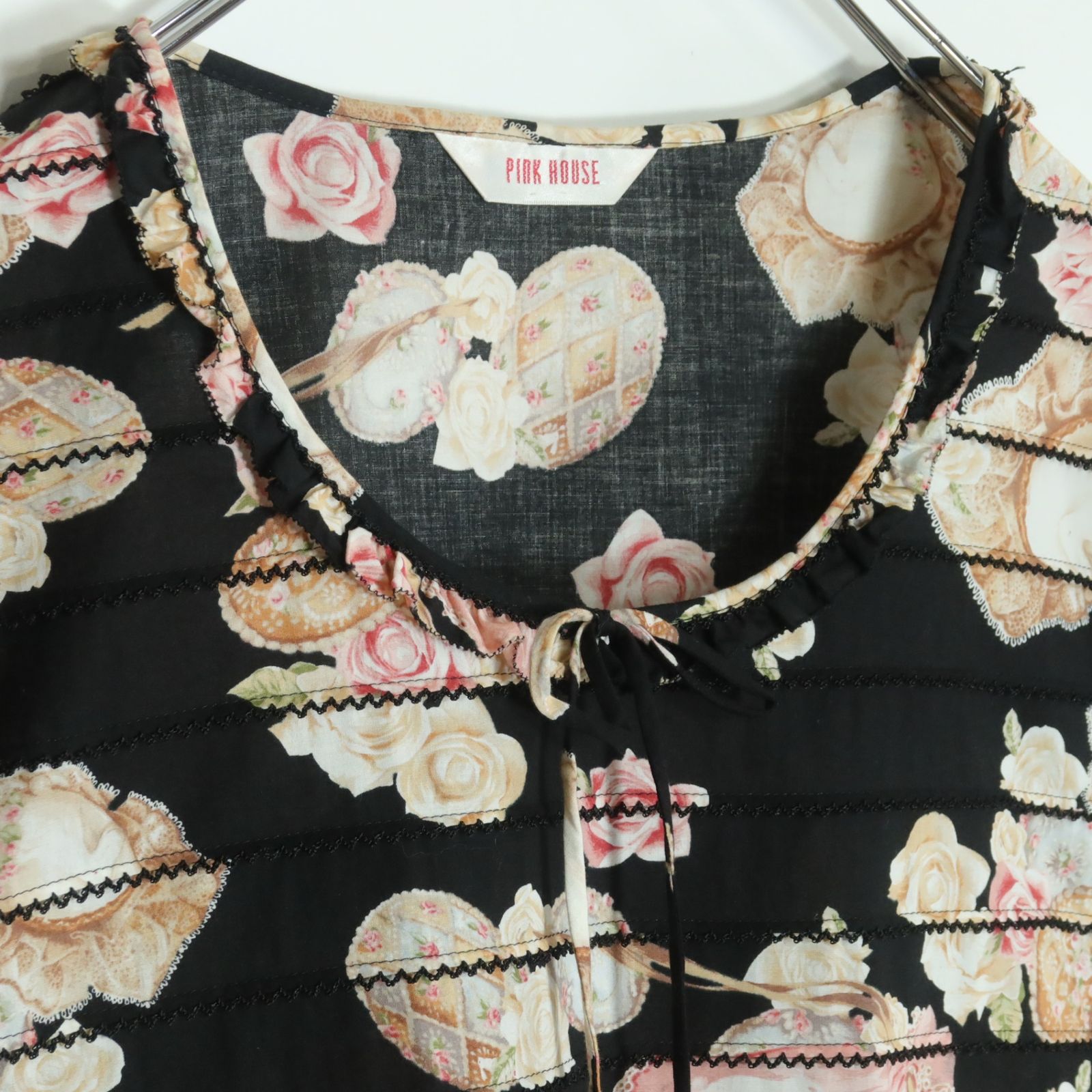 美品】ピンクハウス☆ローズ柄♪チュニックワンピース ピコ刺繍 綿