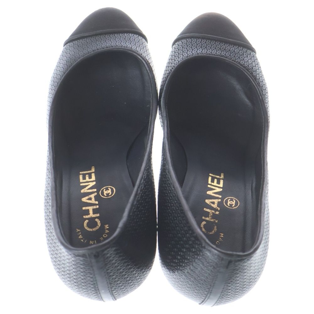 CHANEL シャネル パンプス 35 1/2 ココマーク CHANEL (シャネル) キャップトゥ ココマーク パンプス ブラック レザー