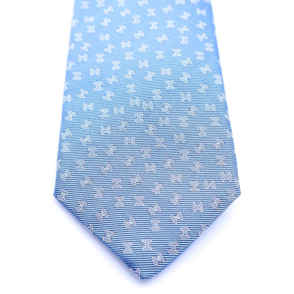 HERMES エルメス Hロゴパターン 水色 ネクタイ HERMES (エルメス) H C'est la Fete Hロゴ シルクネクタイ 33932IT