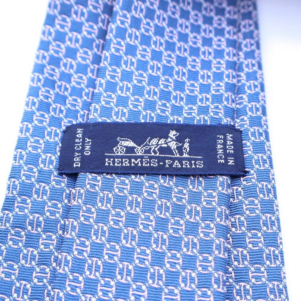 HERMES エルメス シェーヌダンクル柄シルクネクタイ 65924IT ネイビー/ピンク HERMES (エルメス) シェーヌダンクル柄シルクネクタイ 65924IT