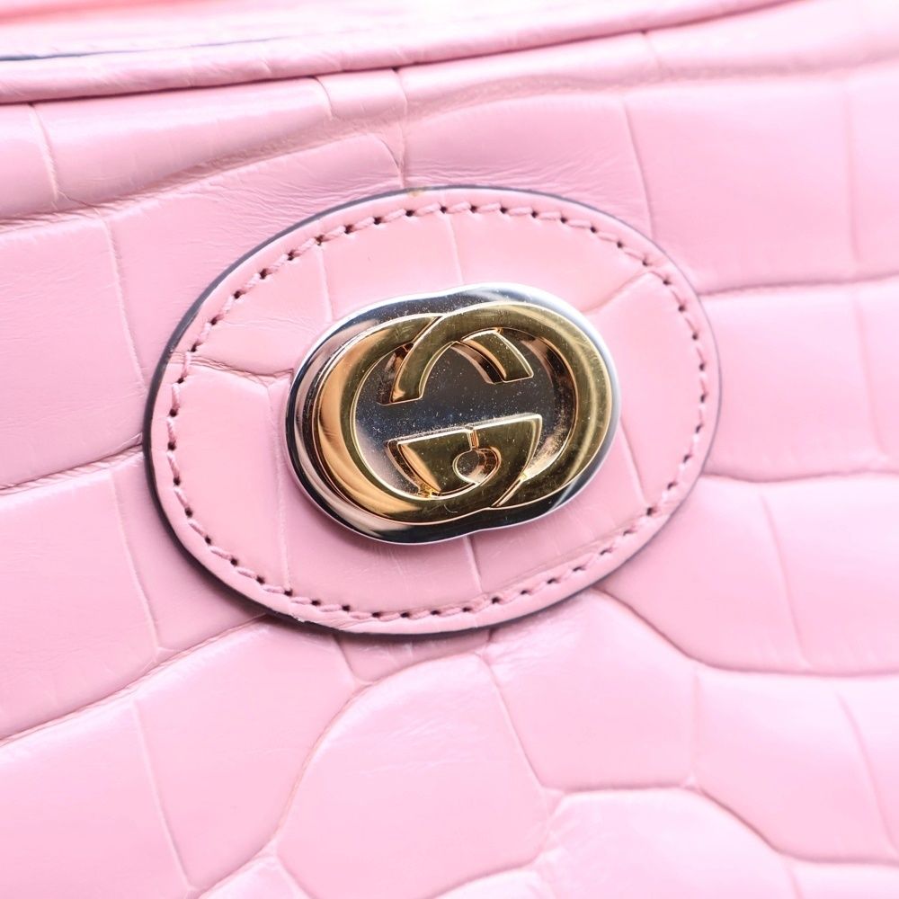 GUCCI (グッチ) バンブー クロコダイル レザー ミニバケット 2WAY
