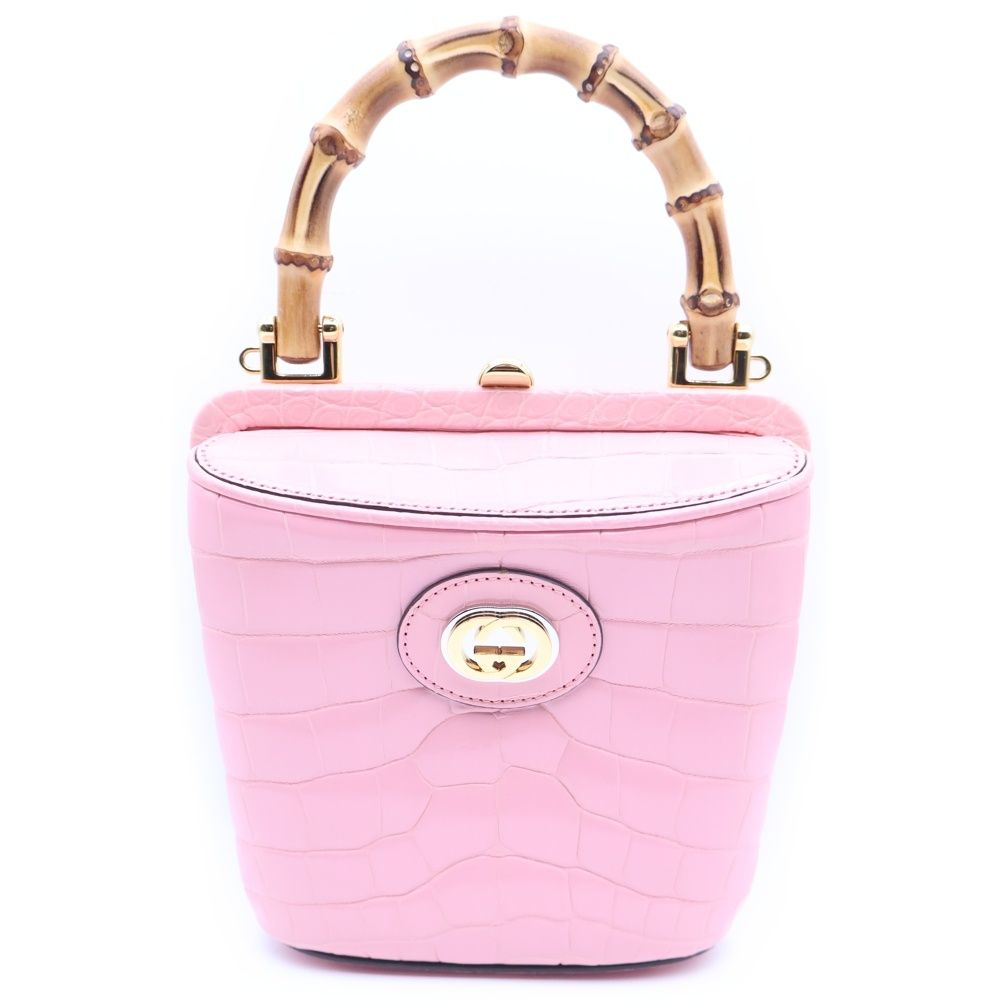 GUCCI (グッチ) バンブー クロコダイル レザー ミニバケット 2WAY