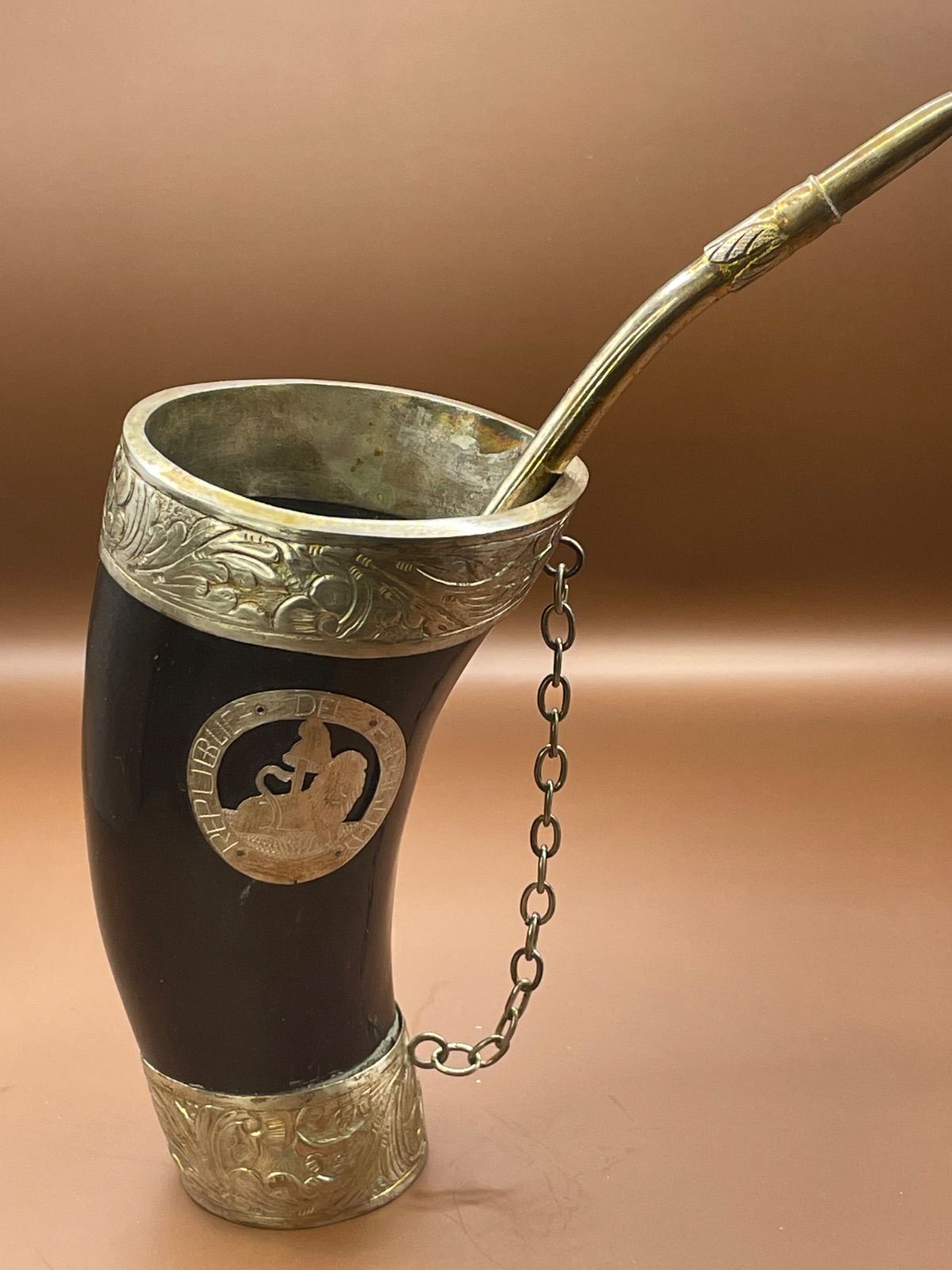レア品/銀製】パラグアイ 伝統工芸 マテ茶器 グアンパ & ボンビージャ