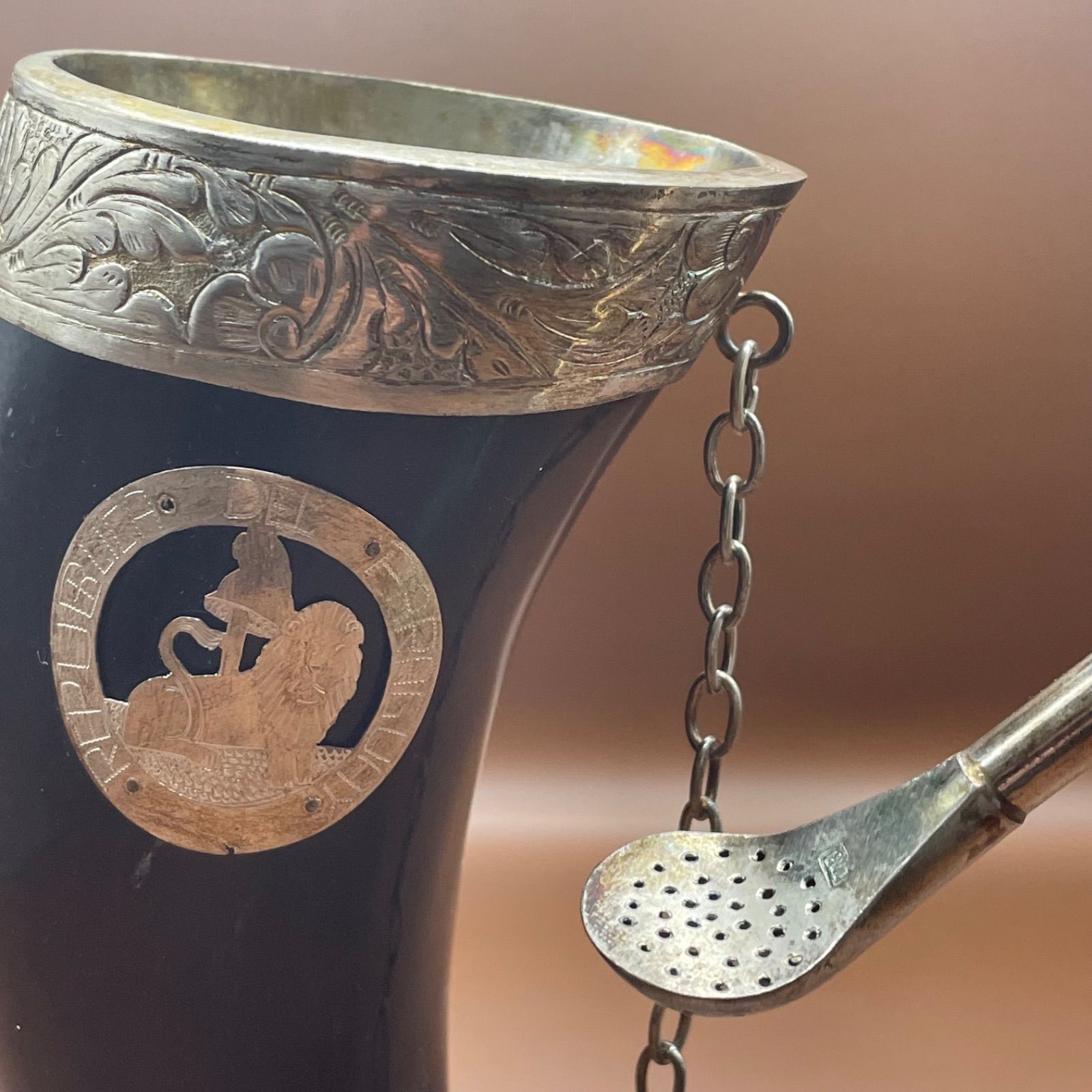 レア品/銀製】パラグアイ 伝統工芸 マテ茶器 グアンパ & ボンビージャ