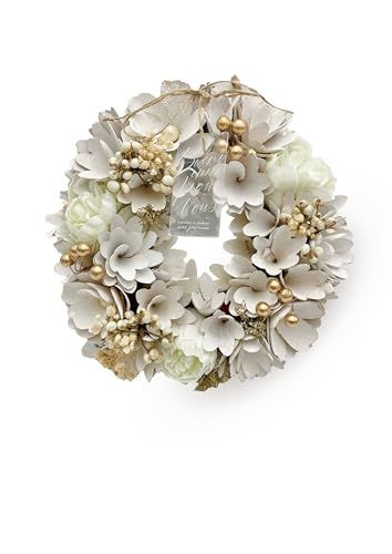 新品 ［ 2026年 mamawreath E ］ クリスマスリース クリスマス フラワーリース ギフト リース 玄関用 プレゼント 永遠の意味 Mサイズ:26cm(直径)×6cm(厚み) (ピュアホワイトゴールド (WR-65-B))