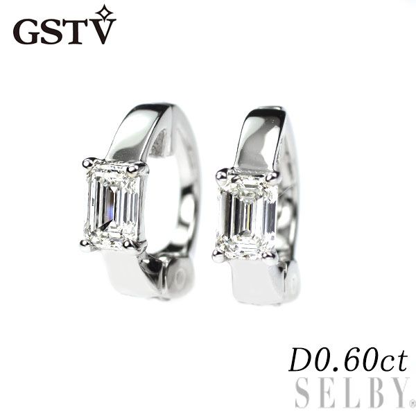 GSTV Pt950 エメラルドカット ダイヤモンド イヤリング 0.60ct フープ