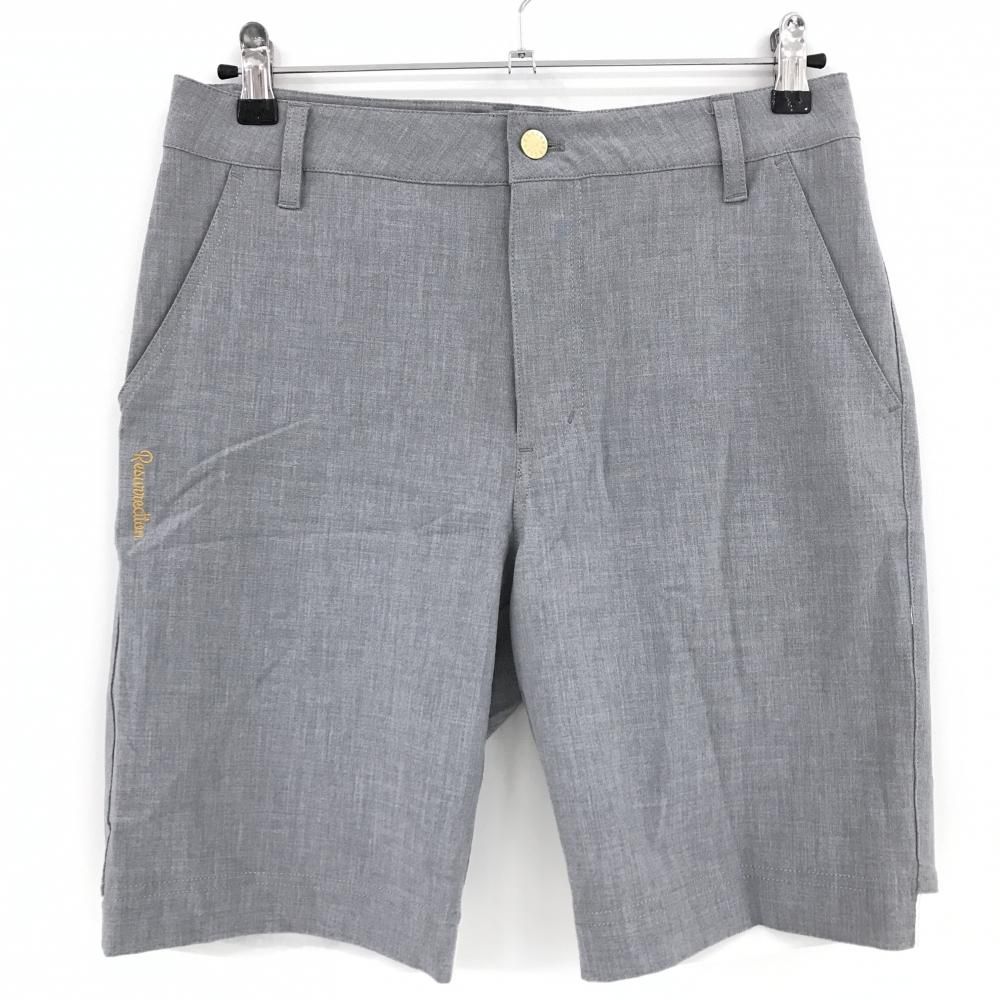 【美品】レザレクション ハーフパンツ グレー×白 ストレッチ ロゴ刺しゅう メンズ M ゴルフウェア 2023年モデル Resurrection 美品】レザレクション ハーフパンツ グレー×白 ストレッチ ロゴ