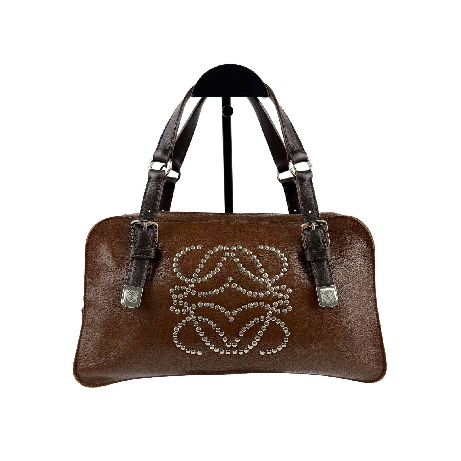 LOEWE ロエベ アナグラム ハンドバッグ ブラウン レザー ヴィンテージ 