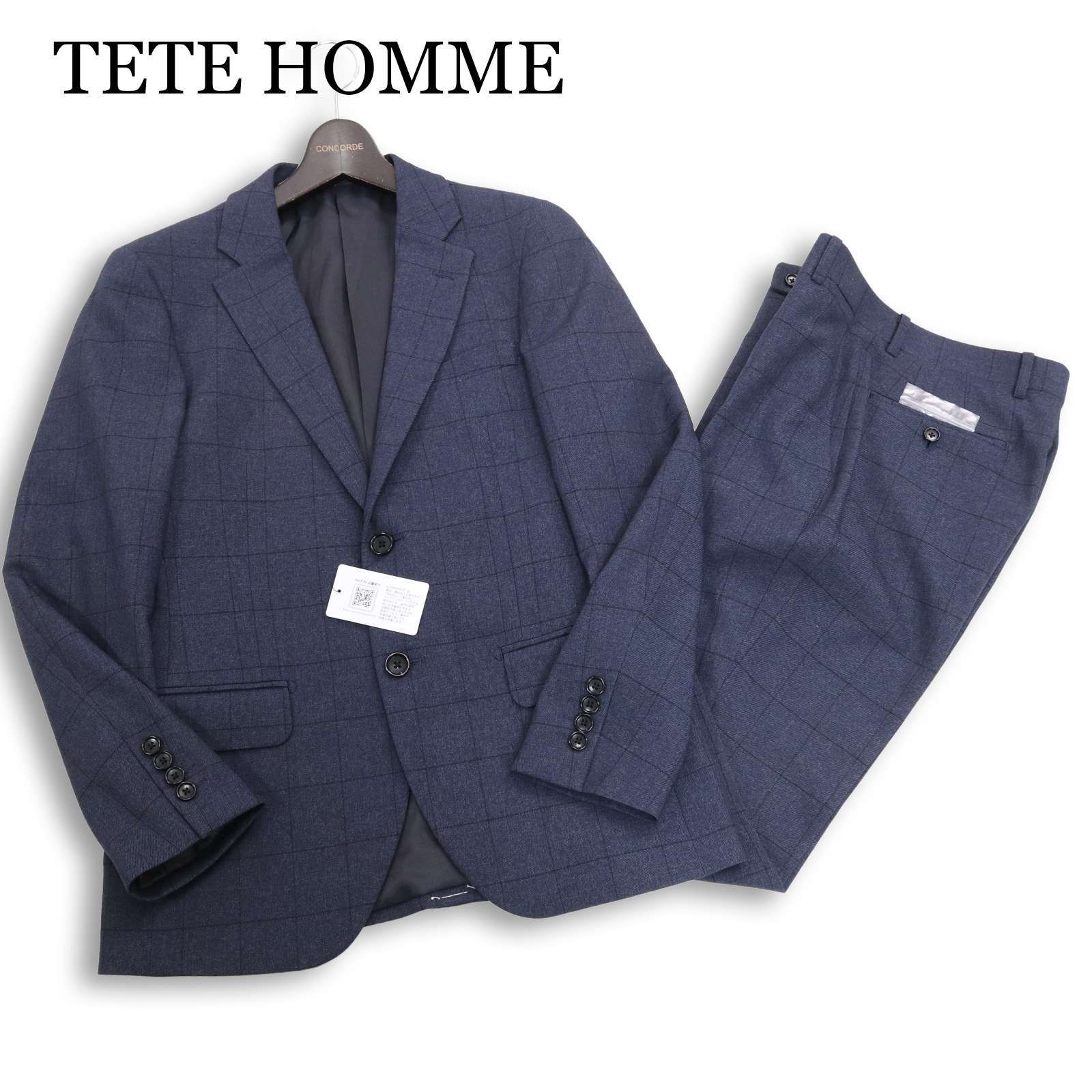 【新品 22AW】 TETE HOMME テットオム 通年★ ストレッチ ウォッシャブル チェック セットアップ スーツ Sz.S　メンズ 紺 新品 22AW】 TETE HOMME テットオム 通年☆ ストレッチ ウォッシャブル