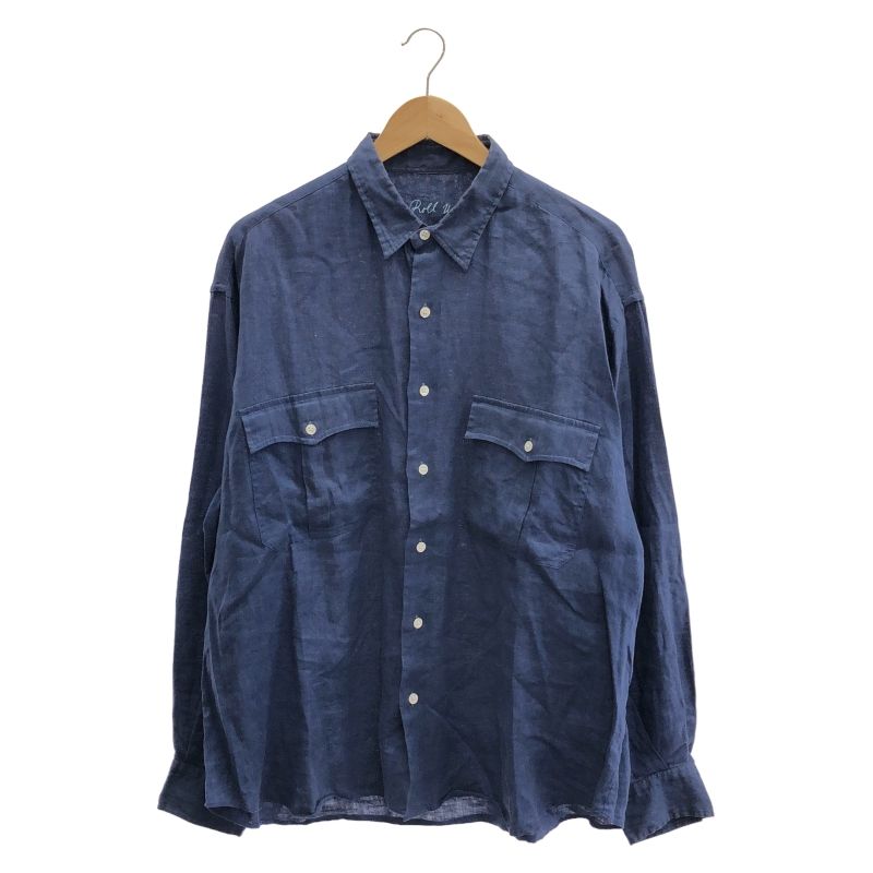中古】PORTER CLASSIC ロールアップリネンシャツ サイズL ブルー