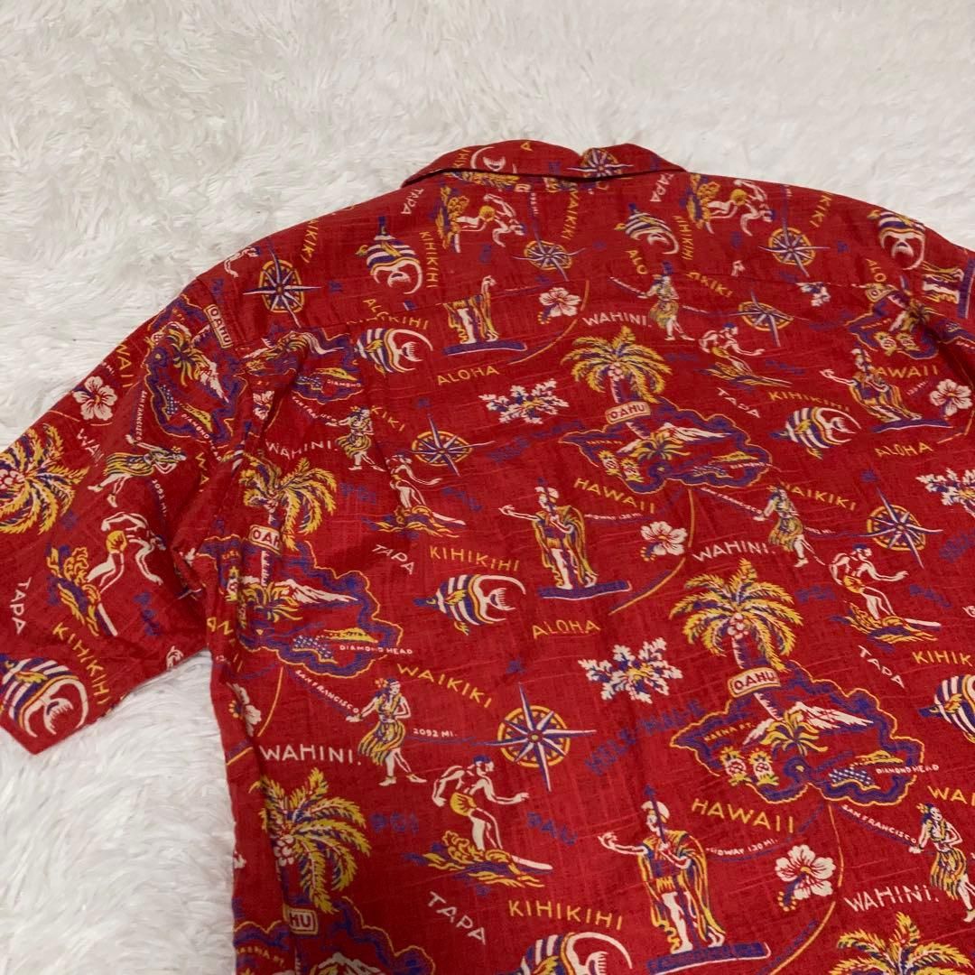 極美品】SUNSURF アロハシャツ 半袖 開襟 サーファー ワイキキ 赤 L