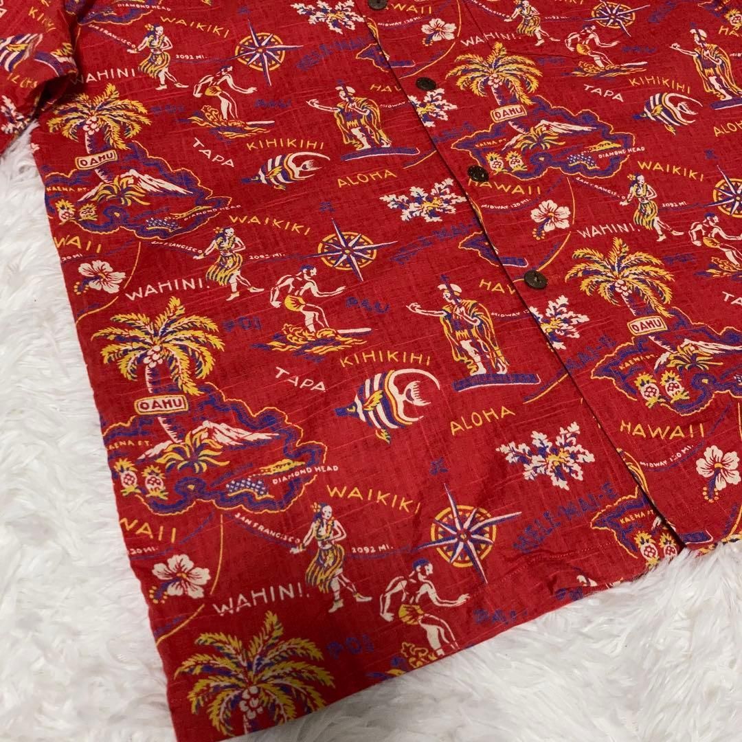極美品】SUNSURF アロハシャツ 半袖 開襟 サーファー ワイキキ 赤 L