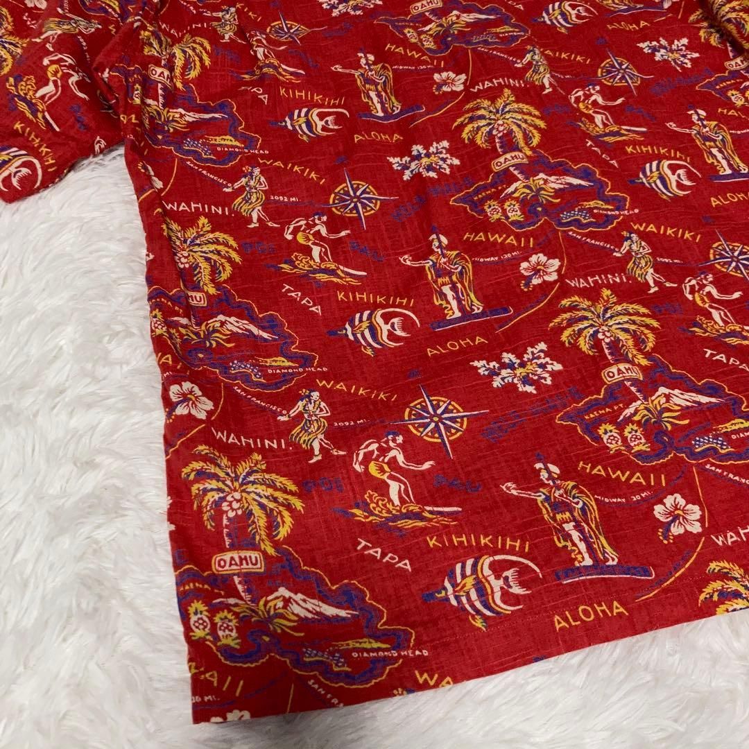 極美品】SUNSURF アロハシャツ 半袖 開襟 サーファー ワイキキ 赤 L