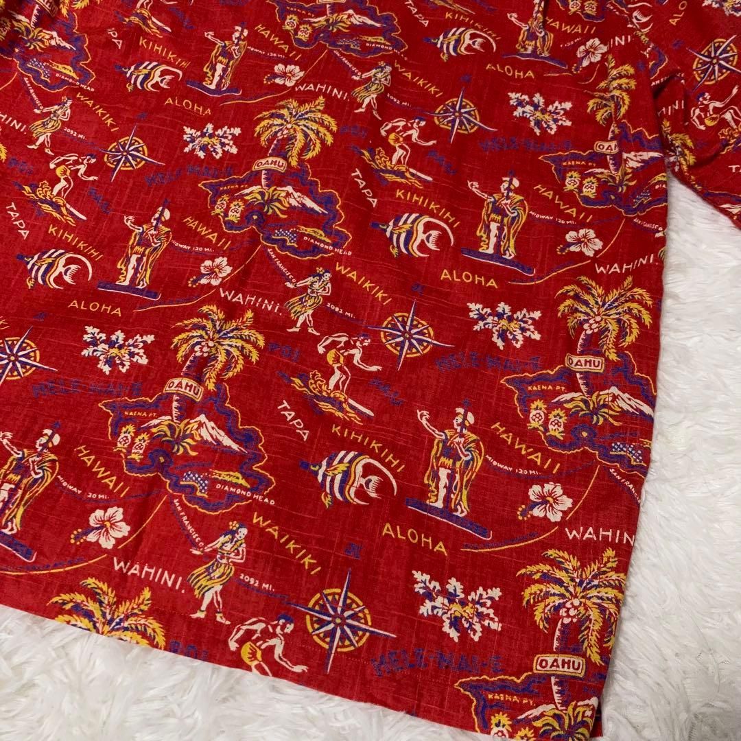 極美品】SUNSURF アロハシャツ 半袖 開襟 サーファー ワイキキ 赤 L