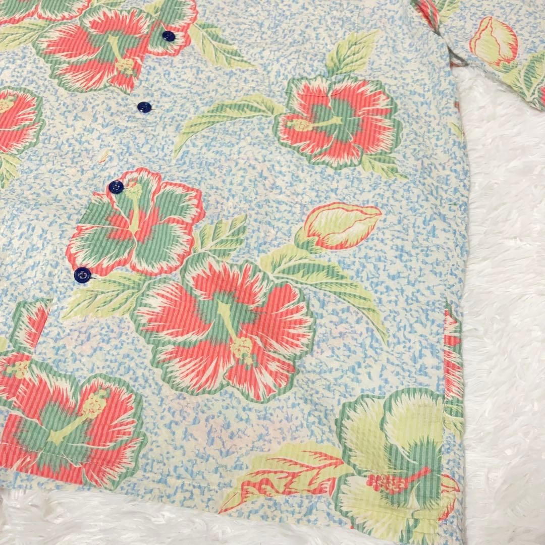 美品】SUNSURF アロハシャツ 半袖 開襟 ハイビスカス ボーダー L