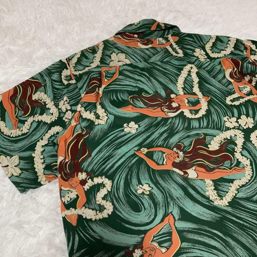 極美品】SUNSURF アロハシャツ 半袖 開襟 フラガール 総柄 緑 L - メルカリ