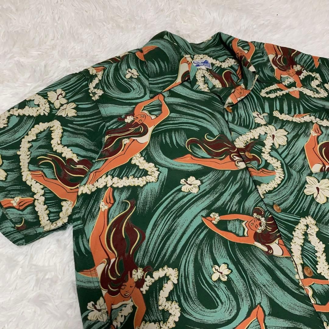 極美品】SUNSURF アロハシャツ 半袖 開襟 フラガール 総柄 緑 L - メルカリ