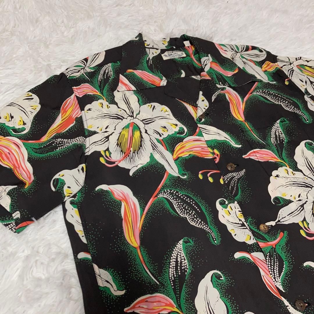 極美品】SUNSURF アロハシャツ 半袖 開襟 花 ユリ 黒 M - メルカリ
