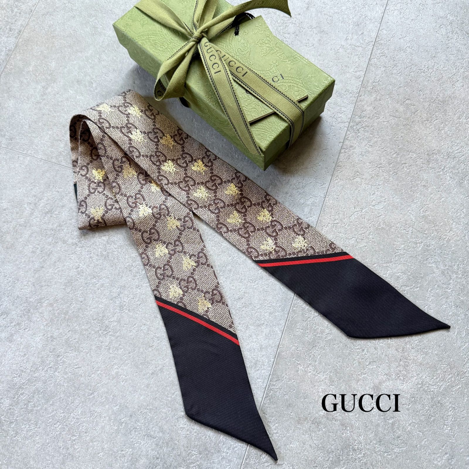 グッチ　GUCCI　ネックボウ　リボンスカーフ　gg　ビー　ハチ　シルク 極美品 GUCCI グッチ ネックボウ リボンスカーフ gg ビー ハチ 蜂