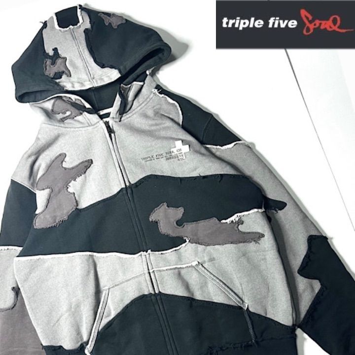 90s】【TRIPLE FIVE SOUL】パッチワーク パーカー L 古着 ジップアップ 