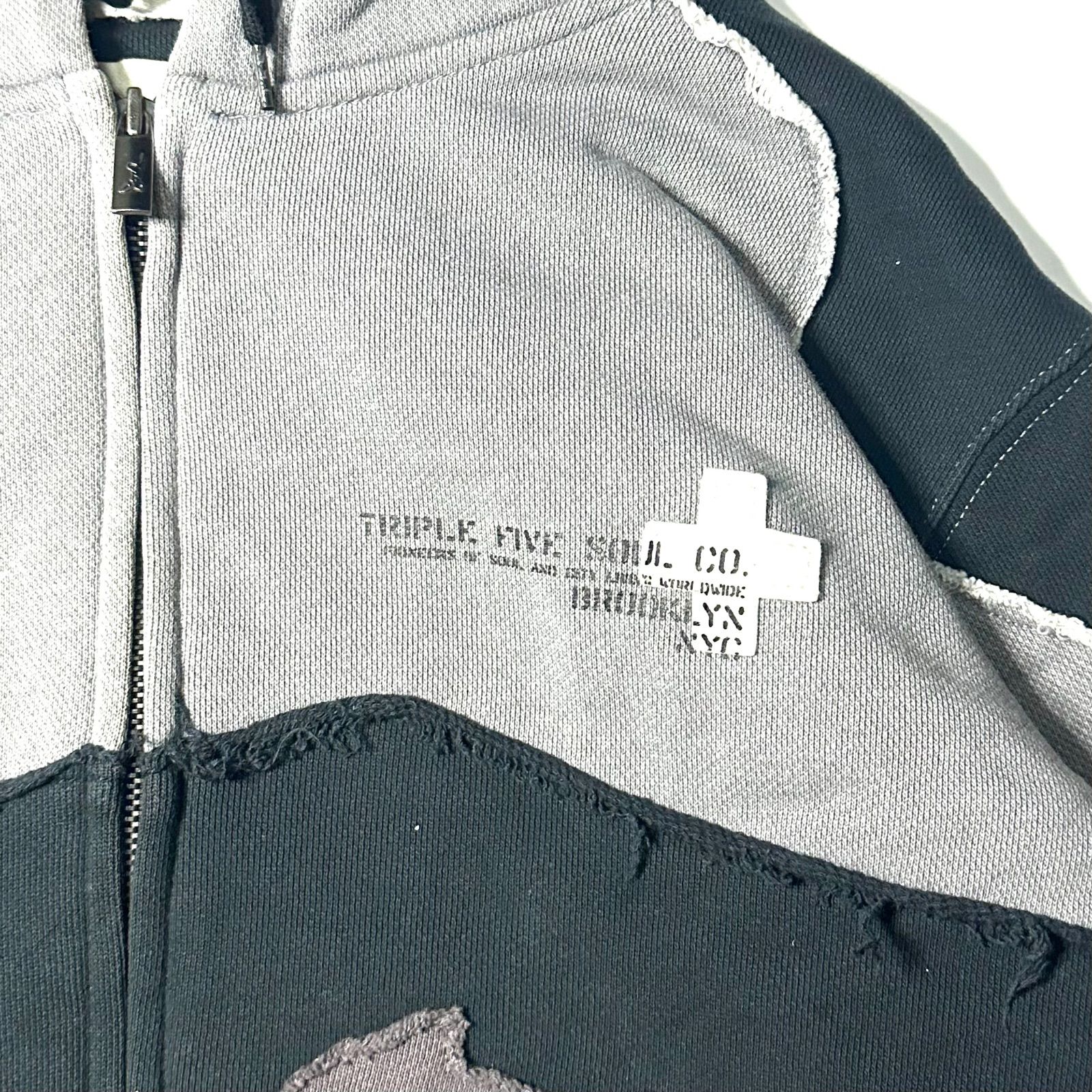 90s】【TRIPLE FIVE SOUL】パッチワーク パーカー L 古着 ジップアップ 