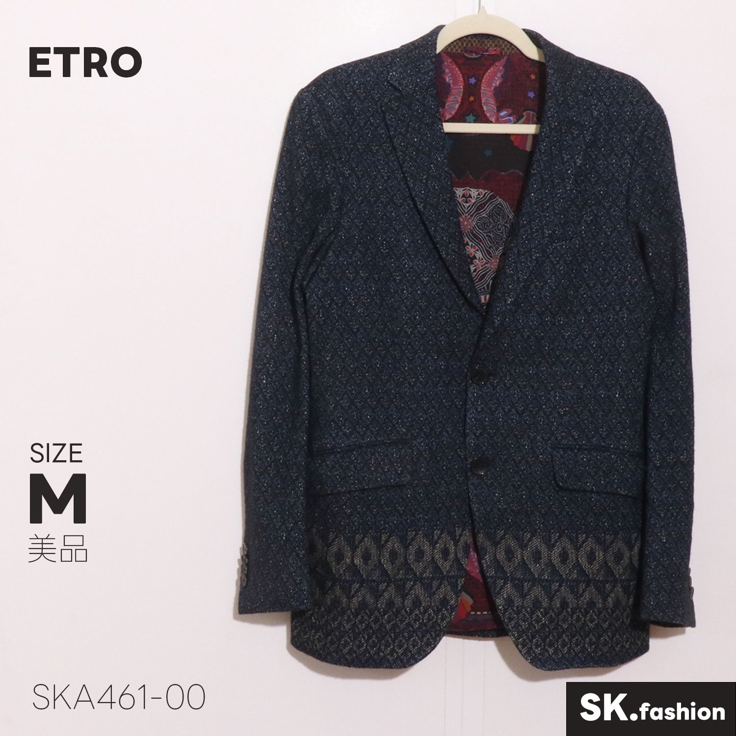 美品 ETRO アウター ジャケット 織柄 裾切替 テーラード ポケット付き 美品 ETRO アウター 織柄 裾切替 テーラード ポケット付き 二つボタン