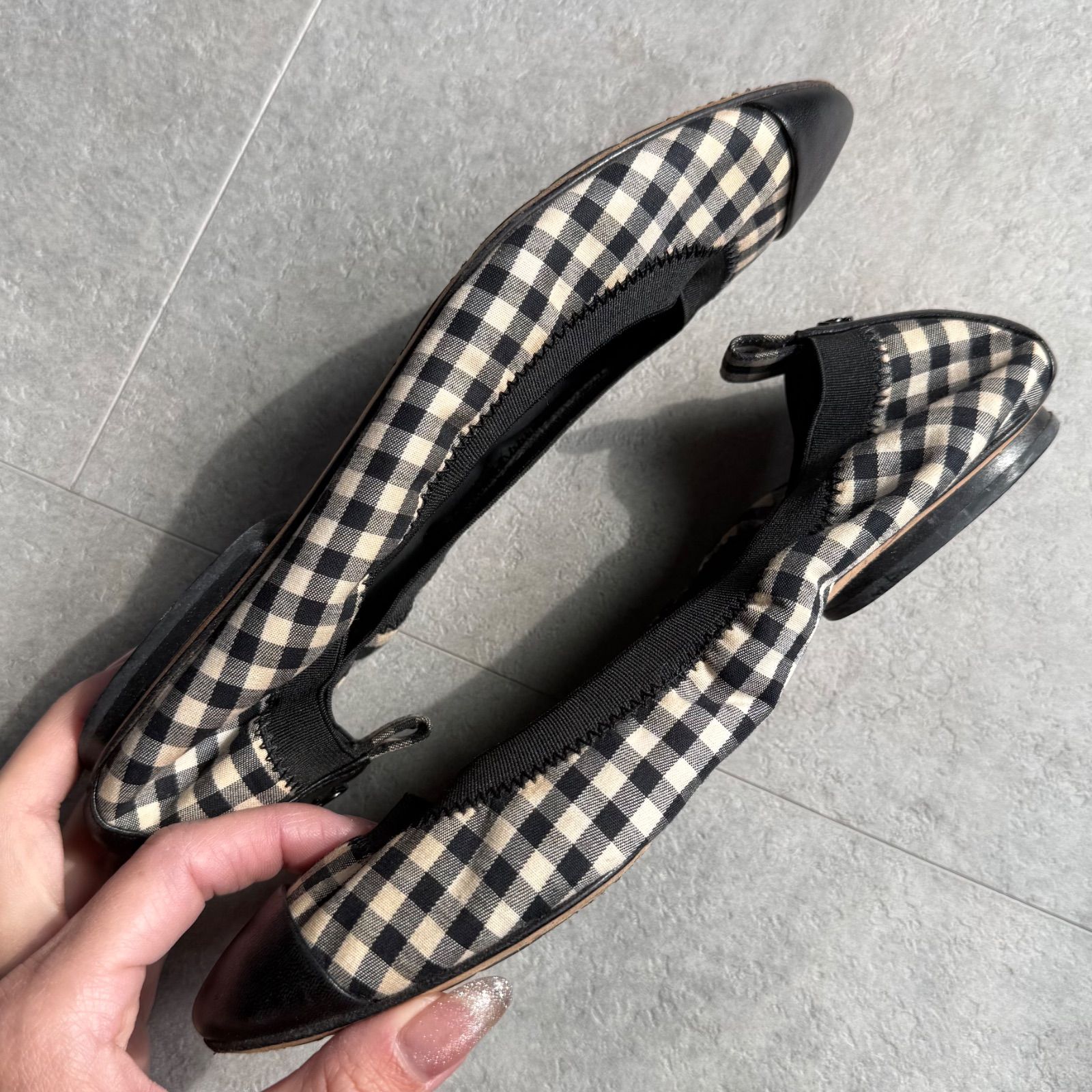CHANEL シャネル ココマーク チェックバレエシューズ フラットシューズ 