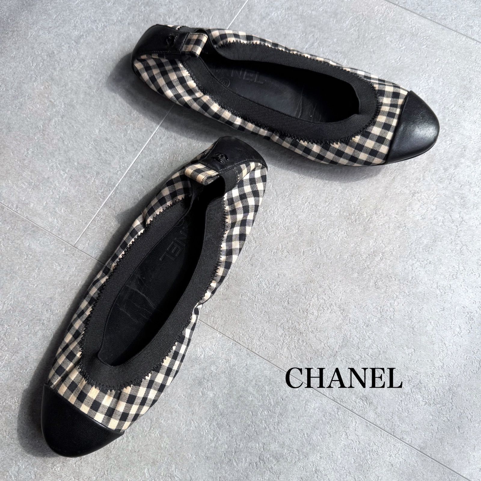 CHANEL シャネル ココマーク チェックバレエシューズ フラットシューズ 