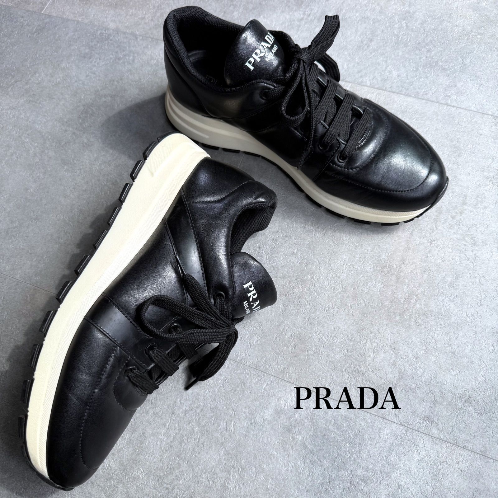 プラダ PRADA スニーカー レザー ロゴ ブラック 37 プラダ PRADA