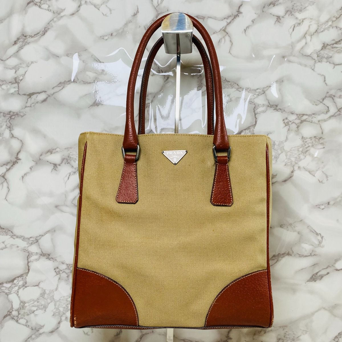 PRADA プラダ トートバッグ キャンバス レザー 三角ロゴ PRADA プラダ トートバッグ キャンバス レザー 三角ロゴ