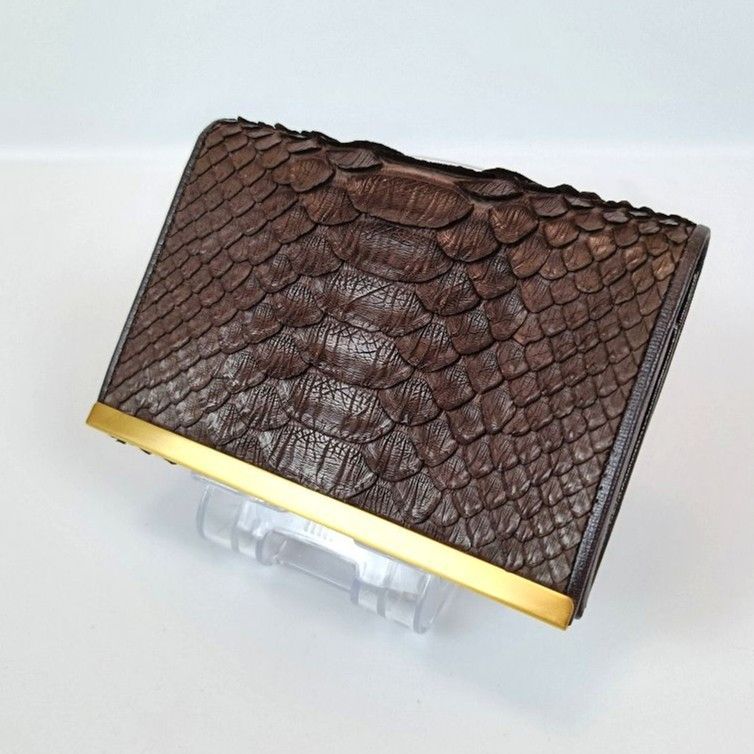 未使用級 パイソンレザー 長財布 ヘビ革 ブラウン 美品 金運 メンズ 