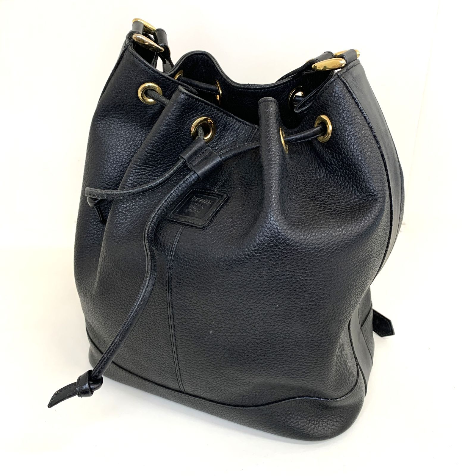 中古品】Burberrys バーバリー 巾着型 レザー ショルダーバッグ GT 