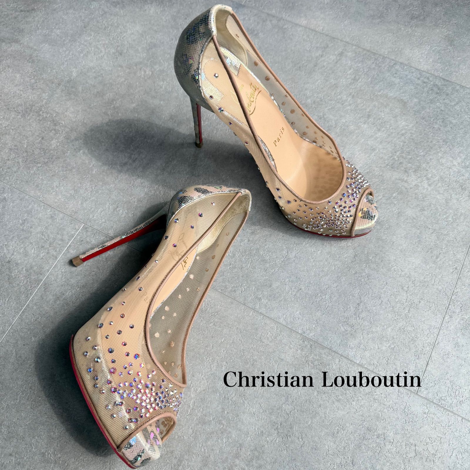 美品 Christian Louboutin クリスチャンルブタン スワロフスキー 