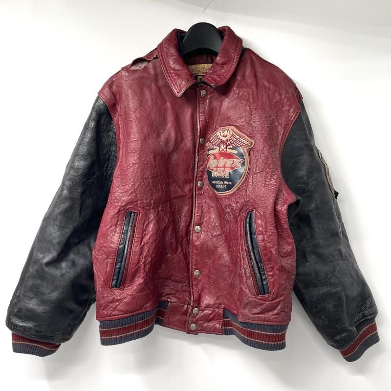 中古】△破れ有 90s AVIREX スタジャン サイズL レッド アヴィレックス